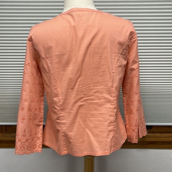 J. Jill Apricot Cotton Eyelet 3/4 Bell Sleeve Button Down Shirt Size Small - Picture 5 of 9